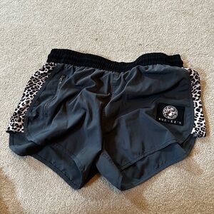 LG Black and Gray Women's Athletic Shorts with Leopard Print